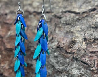 Funky Melon Seed Drop Earrings: Turquoise & Electric Blue, Stainless Steel