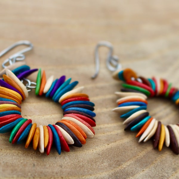 Melon Seed Funky Earrings // Multi Coloured Hoops // Large or Small // Ethical // Sustainable Fashion // Funky Earrings // Festival Wear