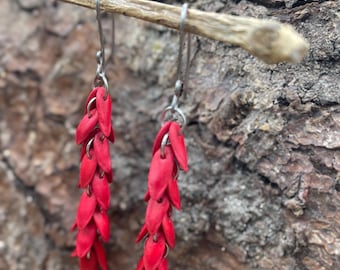 Red Melon Seed Drop Earrings: Funky Ethical Stainless Steel Jewelry