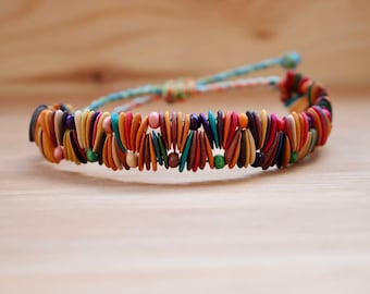 Melon Seed Funky Multi-coloured Bracelet // Wooden Bead // Ethical // Sustainable Jewellery //  Festival Fashion //  Botanical Gift
