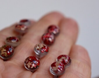 Pressed Flower Studs: Red Cream Resin Botanical Earrings