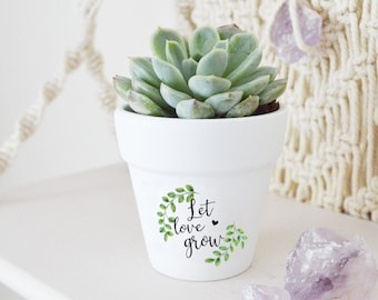 20-Pack Let Love Grow Printed 2.5" Mini White Terra Cotta Clay Pots Great for Succulents & Cactus Planter, Craft, Wedding Party Favors