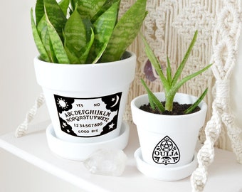 Ouija Planter Set: Gothic Mystical Succulent Pots with Saucers