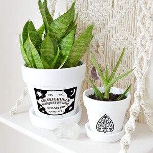 Ouija Spirit Board Oracle Planchette Planter Set | Gothic Decor Mystical Succulent Pots | Plant Pots w/ Saucer | Plants NOT included (White)
