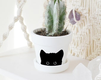 2.5" Black Cat Succulent Pot | Witchy Decor | Cat Lover Gifts | Cute Succulent Pot w/ Saucer | Cat Decor | Plants NOT included (White)