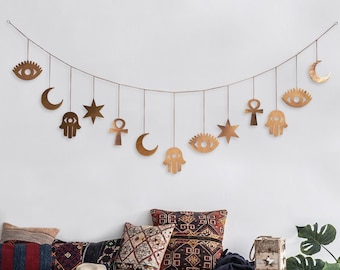 Hamsa Hand Wall Hanging 70 Inch: Rose Gold Evil Eye Decor, Boho Accents