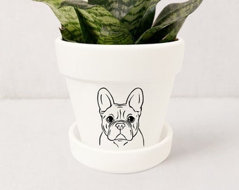 French Bulldog Planter, Frenchie Decor, Dog Lover Gifts, Frenchie Planter, Indoor Succulent Pot w/ Saucer | Plants NOT included (White)