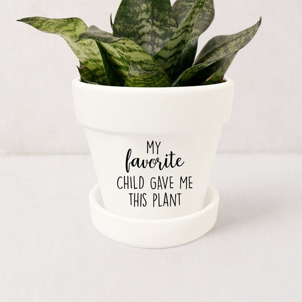 Funny Mom Gift: 'My Favorite Child' White Succulent Planter with Saucer