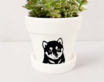 Shiba Inu Planter with Saucer: Dog Lover Gift, Succulent Pot