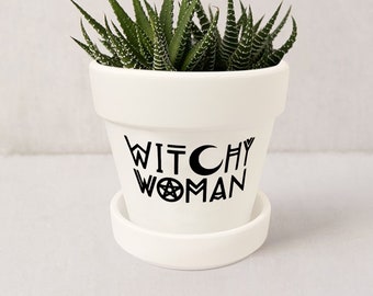 Witchy Woman Plant Pot: Gothic Decor Ceramic Planter w/ Saucer