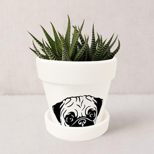 Peeking Pug Planter with Saucer: Funny Dog Home Decor