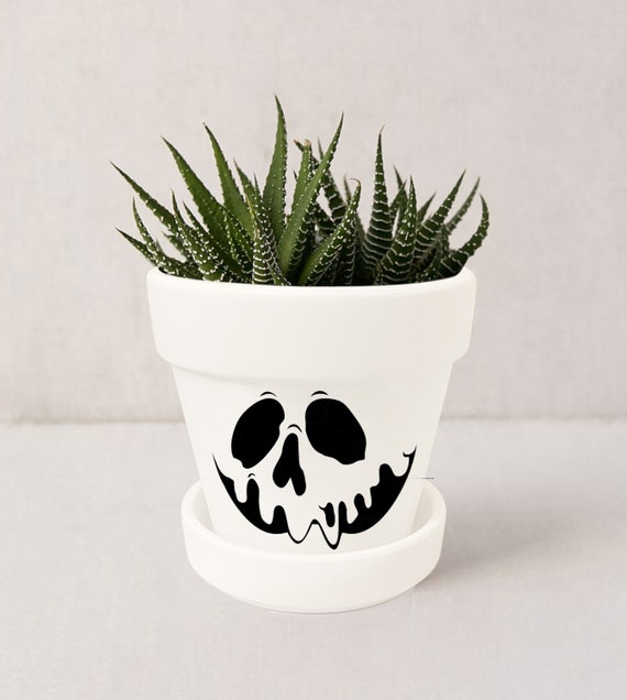 Poison Apple Disney Inspired Planter | Gothic Decor | Snow White Inspired Succulent Plant Pot w/ Saucer | Plant NOT included (White)