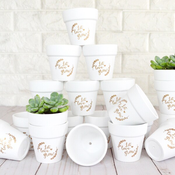 For NICOLE | 75-Pack Let Love Grow Gold Printed 2.5" Mini White Clay Pots | Great for Succulents | Wedding Party Favors