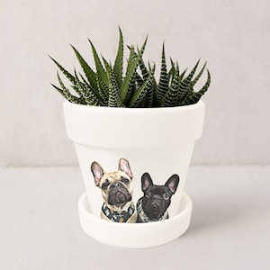 Jardinière personnalisée pour animaux de compagnie Portrait de chien Cadeaux personnalisés pour les amoureux des chiens Pot pour plante grasse avec soucoupe Plantes NON incluses Blanc image 7