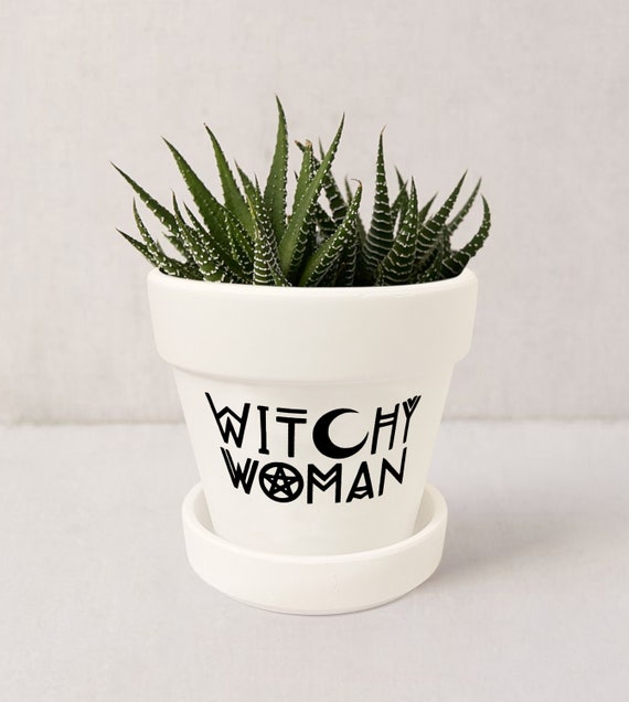 Witchy Woman Plant Pot: Gothic Decor Ceramic Planter w/ Saucer