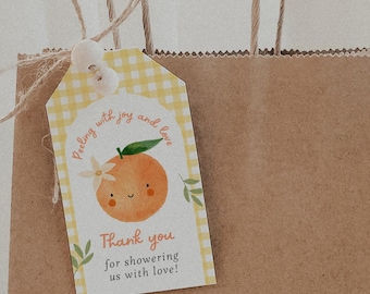 Bearbeitbare Cutie Babyparty Danke Tags - Little Orange Favor Tags - Citrus Geburtstagsfeier druckbare Geschenkanhänger #FA2