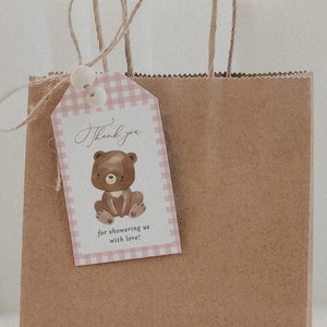 Pink Bear Thank You Favor Tag, Beary Cute Baby Shower Thank You Tag, Bearly Wait Favor Tag, Editable Teddy bears Thank You Tag#YA9