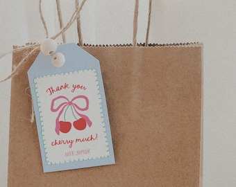 Cherry on Top Gift Tags | Editable Cherry Birthday Favor Tags | Hand Drawn Coquette Bow and Cherry Printable Favor Tags#VB5