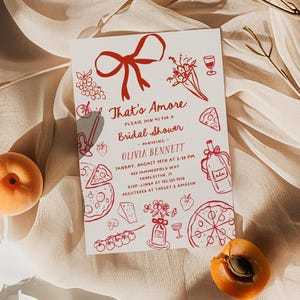 That's Amore Bridal Shower Invitation - Editable Italian Theme Template with Pizza and Wine - Hand Drawn Chic Bridal Shower Invite#YH3