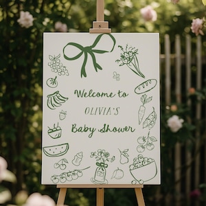 Lokal gewachsenes Babyparty-Willkommensschild - Bearbeitbares Bauernmarkt-Babyparty-Willkommensplakat - Hand gezeichnetes Partydekor # SA4