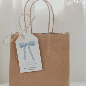 Editable Elegant Blue Bow Favor Tag Template - Printable Thank You Tags for Birthday & Baby Shower, Blue Bow Party Favor Tags Template#S252