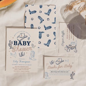 Bundle baby shower petit cowboy - thème Far West - livres modifiables pour bébé, tombola de couches et carte de remerciement - baby shower western #YF2