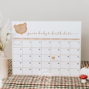 Jogo de calendário de data de nascimento do bebê urso - Jogo editável de adivinhação da data de nascimento do bebê - Atividade de chá de bebê We Can Bearly Wait #Y231