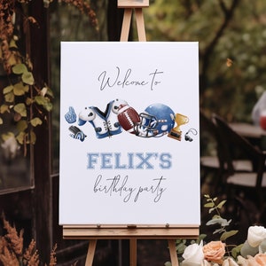 Cartaz de boas-vindas para festa de futebol | Placa de boas-vindas para festa de aniversário de 1 ano | Placa de boas-vindas para chá de bebê de futebol editável #BO3