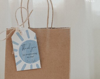 Blue Sunshine verjaardagsfeestje bedankkaartjes | Tags Little Sunshine-feestje bedankje | Tags Sunshine Shower voor jongens | Volledig bewerkbaar afdrukbaar#YS5