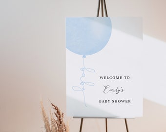 Pastel Blue Balloon Baby Shower Welcome Sign, Minimalist Baby Shower Decor, Ready to Pop Welcome Poster#Y221