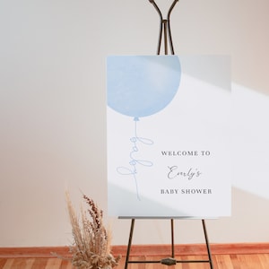 Panneau de bienvenue bleu pastel pour baby shower, décoration minimaliste pour baby shower, affiche de bienvenue prête à éclater # YB1