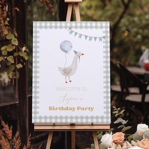 Blue One Silly Goose Welcome Sign Template | Editable Boy Goose 1st Birthday Welcome Sign | Goose First Birthday Décor#YO2