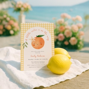 A Little Cutie is On The Way Baby Shower Invitation, Clementine Baby Shower Invitation, Playful Orange-Themed Design, Fully Editable#FA2