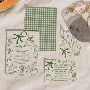 Lokal gewachsenes Babyparty-Bundle - Bearbeitbare Bauernmarkt-Babyeinladung, Buchanfrage, Windelverlosung & Dankeskarte #SA4