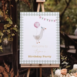 One Silly Goose Welcome Sign Template | Editable Girl Goose 1st Birthday Welcome Sign | Goose First Birthday Décor#YO3