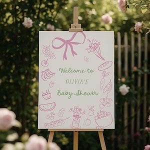 Locally Grown Girl Baby Shower Welcome Sign - Editable Farmers Market Baby Shower Welcome Poster - Hand Drawn Party Decor#SA4