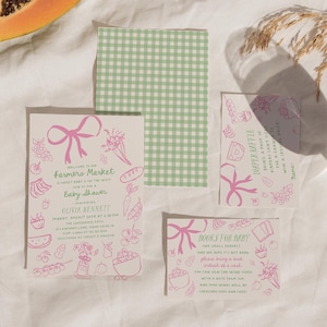 Lot de baby shower pour fille Farmers Market - invitation modifiable pour bébé cultivé localement, demande de livre, tombola de couches et carte de remerciement #SA4
