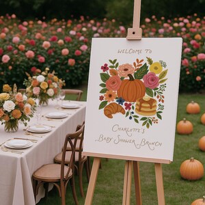 Pumpkin Baby Shower Brunch Welcome Sign - Fall Floral Baby Shower Decor - Editable Autumn Baby Shower Sign - Pumpkin Spice Brunch#FA0