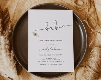 Bee Baby Shower Invitation, Sweet Babee, Honey Bee Baby Shower Invitation, Minimalist Bee Baby Shower Invitation, Fully Editable#A8