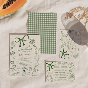 Lot de baby shower du marché de producteurs - invitation modifiable de bébé cultivé localement, demande de livre, tombola de couches et carte de remerciement # SA4