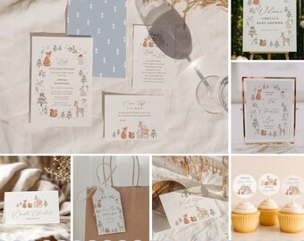 Baby It’s Cold Outside Baby Shower Bundle – Winter Woodland Animals – Editable Winter Wonderland Baby Shower Decor Set#WA3