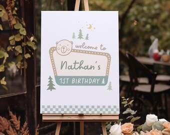 One Happy Camper Birthday Party Welcome Sign - Camping 1st Birthday Decor - Happy Camper Party Sign - Fully Editable Digital Download#SU3