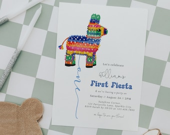 Inbjudan till pojkeförsta Fiesta-födelsedag, Fiesta och kul-inbjudan, mexikansk födelsedagsinbjudan, piñata-inbjudan, helt redigerbar #YA2