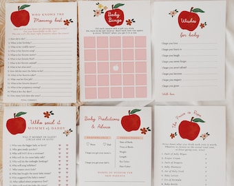 Apple Baby Shower Editable Game Bundle | Apple of Our Eye Baby Shower Activities | Editable Apple Baby Shower Games | #FA1