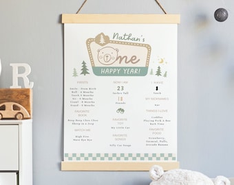 One Happy Camper 1st Birthday Milestone sign, Boy 1st Birthday Baby Keepsake Sign, Happy Camper Birthday Milestone Sign,Fully Editable#SU3