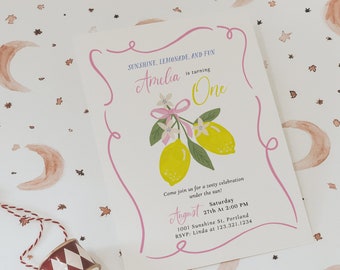 Sunshine Lemonade and Fun Birthday Invitation, Lemon Invitation, Girl Birthday Invite, Any Age • Fully Editable Template#SU0