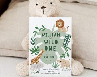Wild One First Birthday Invitation Safari 1st Birthday Invitation Jungle Invitation • Fully Editable Printable INSTANT DOWNLOAD#A231