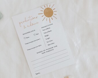 Baby Prediction and Advice Cards Neutral Boho Sun Baby Shower Editable Game, Printable Sunshine Baby Shower Game, Here Comes The Sun#Y230