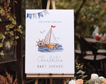 Placa de boas-vindas para festa náutica, &quot;Ahoy It&#39;s a Boy&quot;, placa de boas-vindas para chá de bebê náutico - placa de boas-vindas para veleiro - decoração náutica editável #YR9
