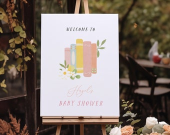 Storybook Welcome Sign Template - Girl Book Themed Birthday Party & Baby Shower Decor - Fully Customizable, Book Lover, New Chapter#Y236